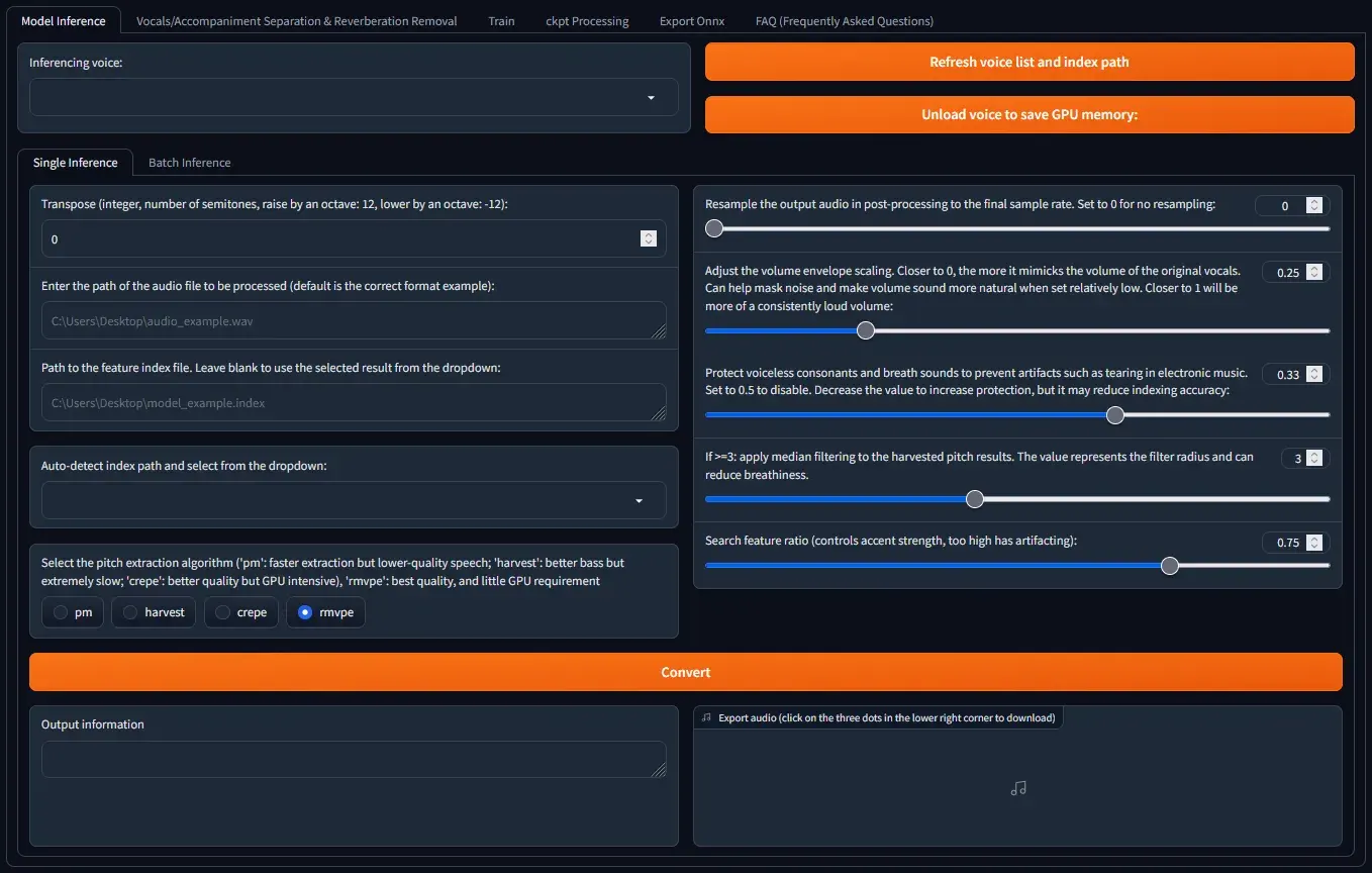 RVC model inference interface